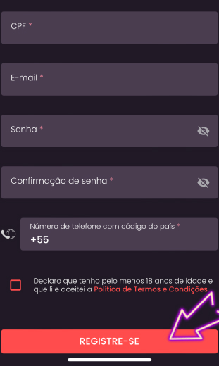 concluir o registro por meio do aplicativo